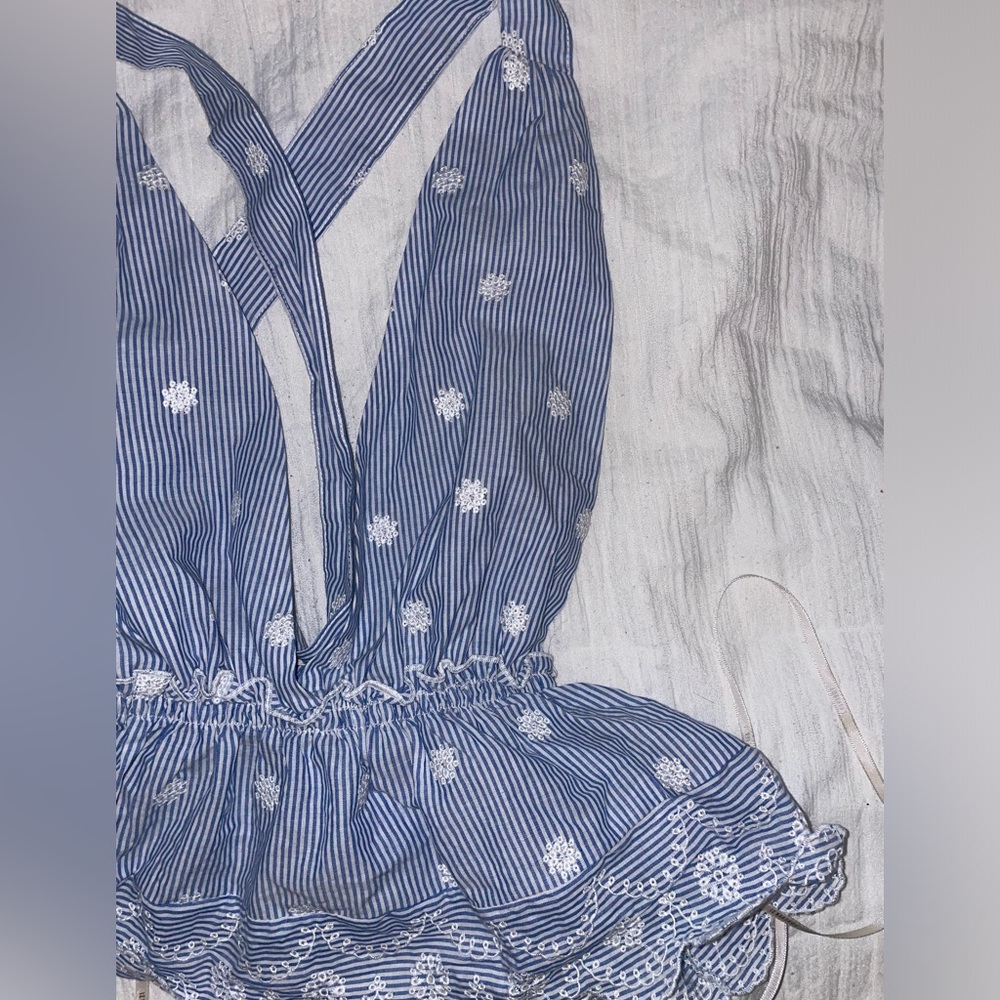 Blue and White Floral Peplum Top